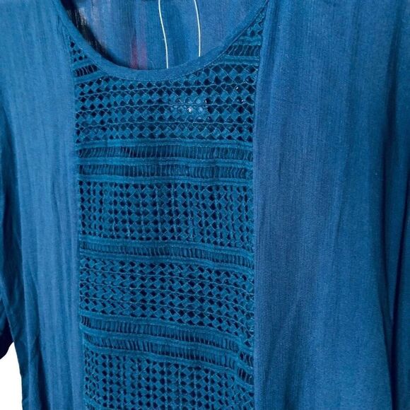 Roxy Womens Cotton Dolman Sleeve Shift Dress M Navy Blue Preppy Crochet - Picture 3 of 9